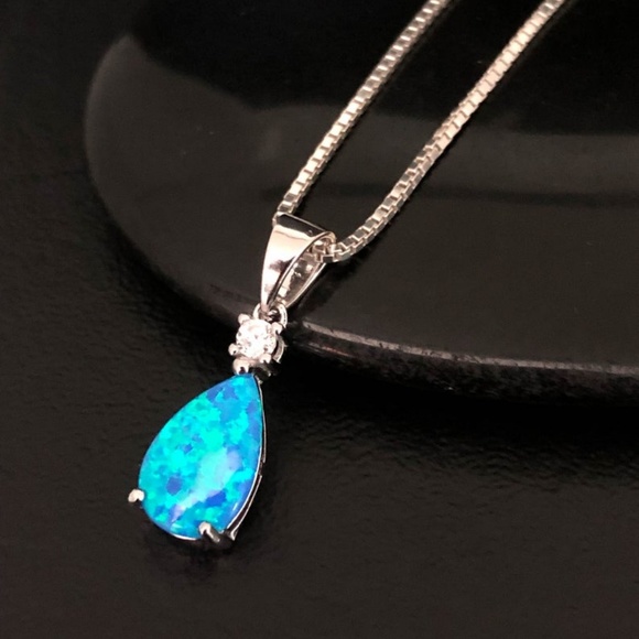 Sterling Silver Blue Opal CZ Necklace - Picture 8 of 8